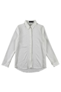 訂做女裝淨色長袖恤衫  雪紡恤衫  前短後長設計 白色 時裝恤衫 R416